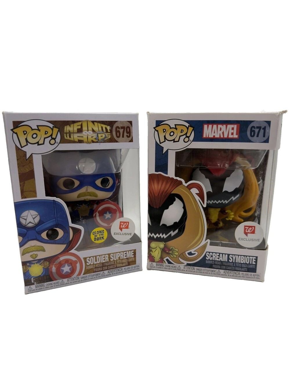MARVEL FUNKO POPS! Soldier Supreme  679 Scream Symbiote 671 Exclusive Glow Dark